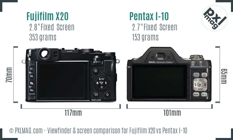 Fujifilm X20 vs Pentax I-10 Screen and Viewfinder comparison