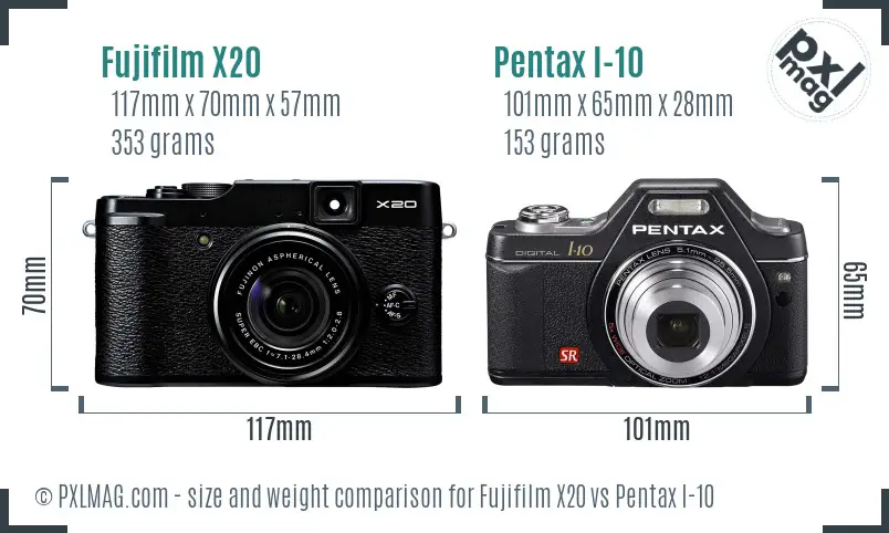 Fujifilm X20 vs Pentax I-10 size comparison