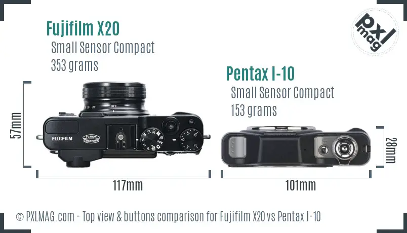 Fujifilm X20 vs Pentax I-10 top view buttons comparison