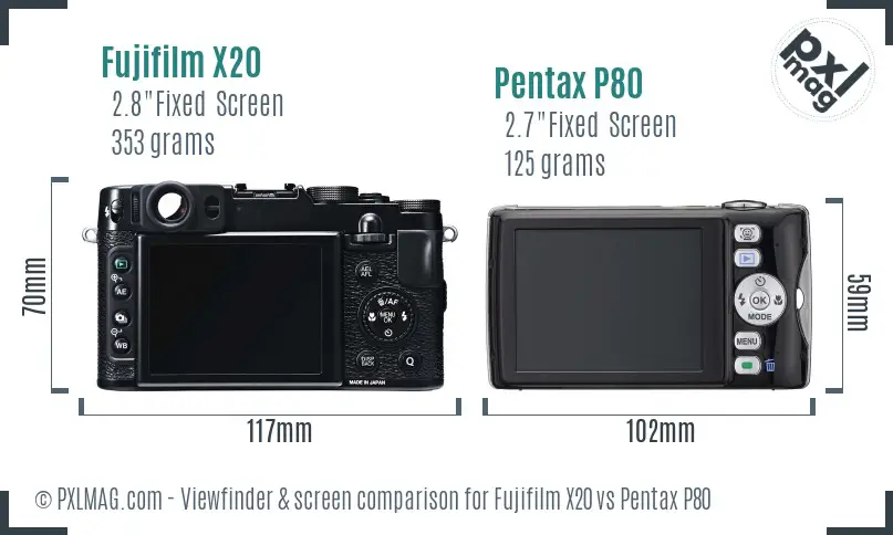 Fujifilm X20 vs Pentax P80 Screen and Viewfinder comparison