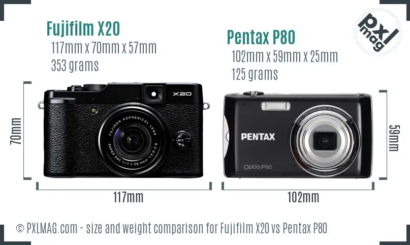 Fujifilm X20 vs Pentax P80 size comparison