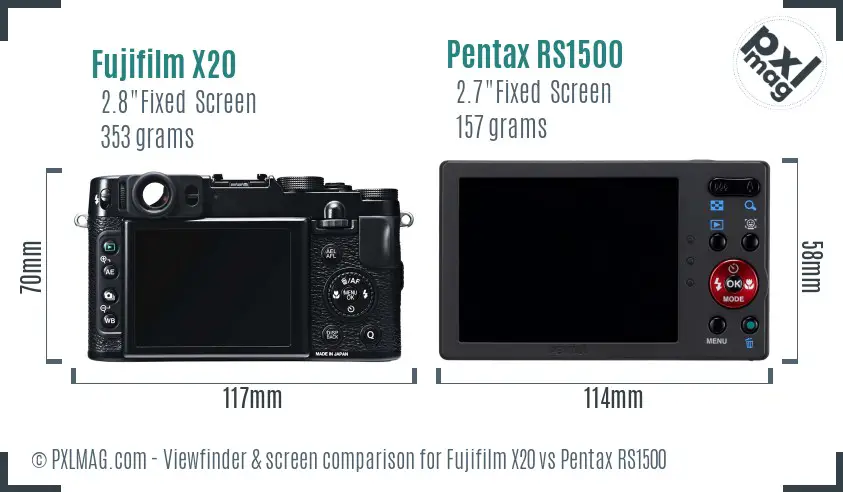 Fujifilm X20 vs Pentax RS1500 Screen and Viewfinder comparison