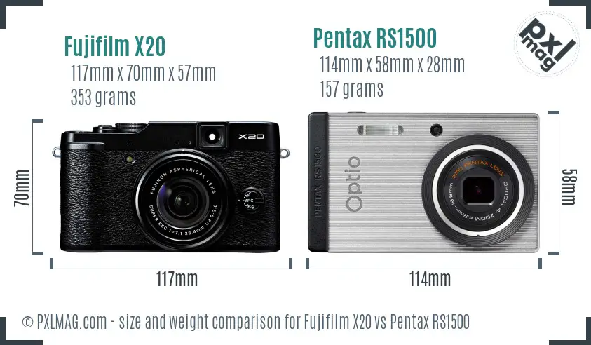 Fujifilm X20 vs Pentax RS1500 size comparison