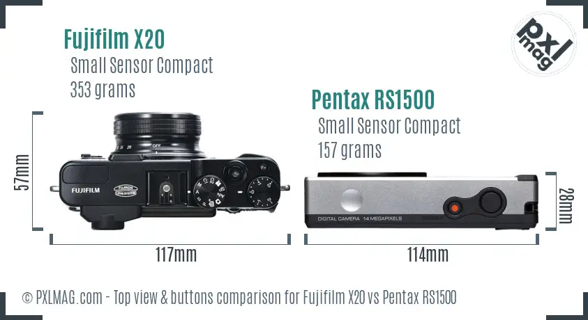Fujifilm X20 vs Pentax RS1500 top view buttons comparison