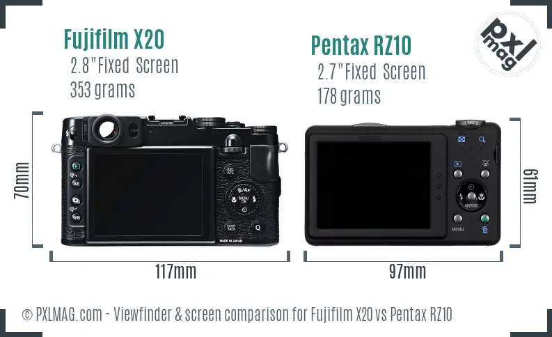 Fujifilm X20 vs Pentax RZ10 Screen and Viewfinder comparison