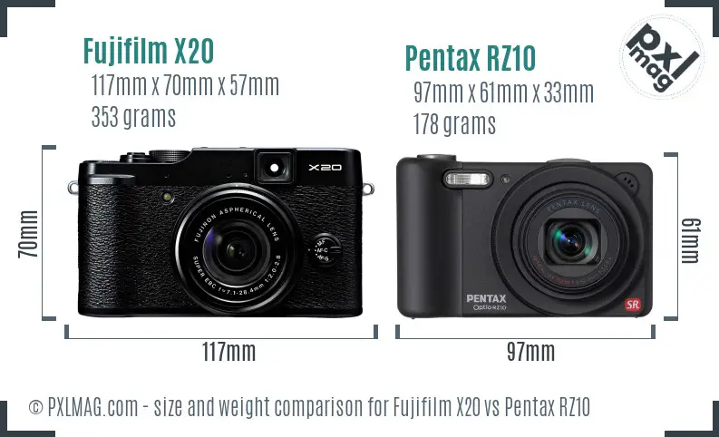 Fujifilm X20 vs Pentax RZ10 size comparison