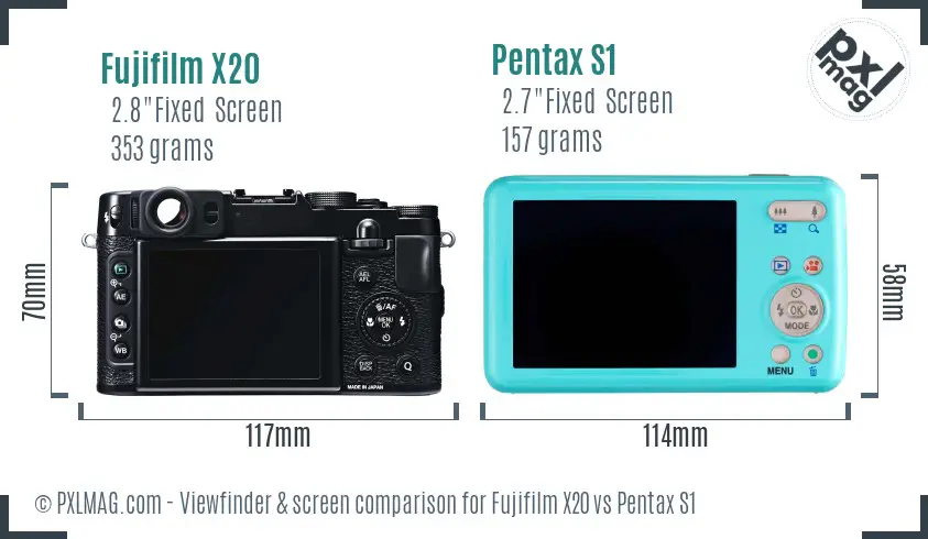 Fujifilm X20 vs Pentax S1 Screen and Viewfinder comparison
