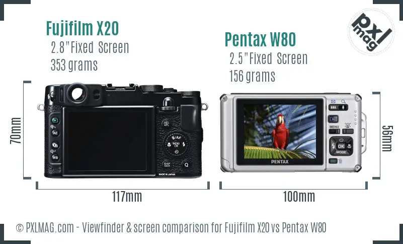 Fujifilm X20 vs Pentax W80 Screen and Viewfinder comparison