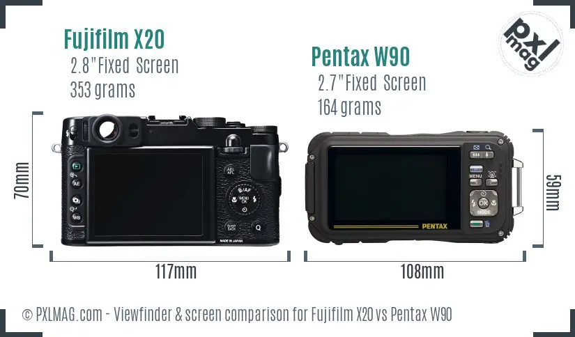 Fujifilm X20 vs Pentax W90 Screen and Viewfinder comparison