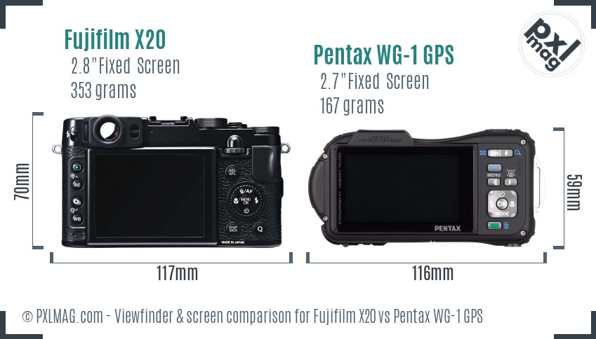 Fujifilm X20 vs Pentax WG-1 GPS Screen and Viewfinder comparison