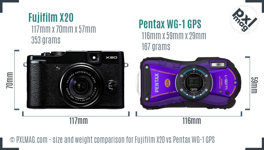 Fujifilm X20 vs Pentax WG-1 GPS size comparison