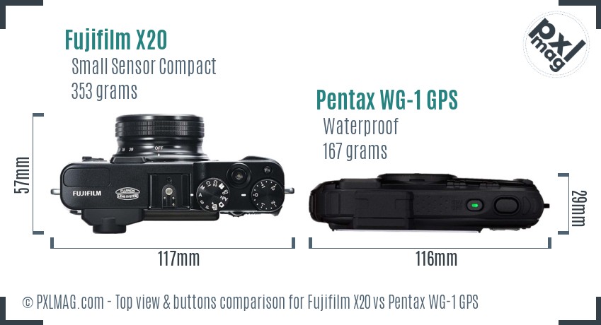 Fujifilm X20 vs Pentax WG-1 GPS top view buttons comparison