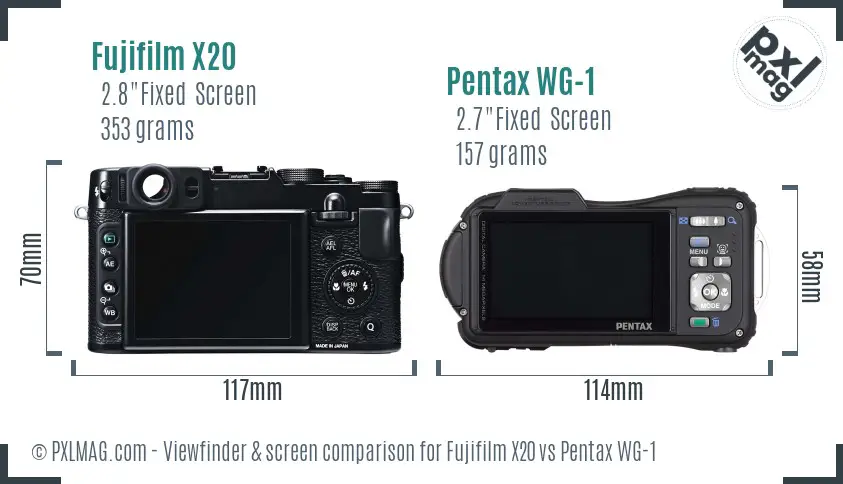 Fujifilm X20 vs Pentax WG-1 Screen and Viewfinder comparison