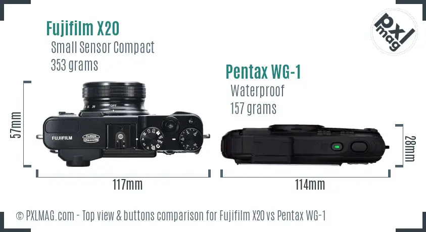 Fujifilm X20 vs Pentax WG-1 top view buttons comparison