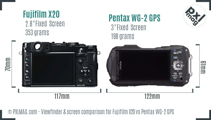 Fujifilm X20 vs Pentax WG-2 GPS Screen and Viewfinder comparison