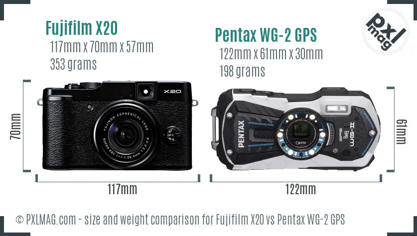 Fujifilm X20 vs Pentax WG-2 GPS size comparison