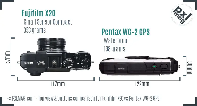 Fujifilm X20 vs Pentax WG-2 GPS top view buttons comparison