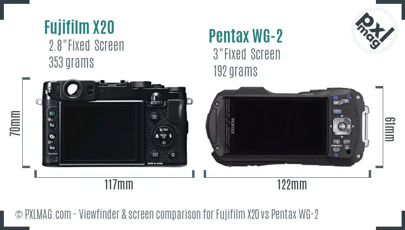 Fujifilm X20 vs Pentax WG-2 Screen and Viewfinder comparison