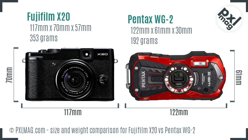 Fujifilm X20 vs Pentax WG-2 size comparison