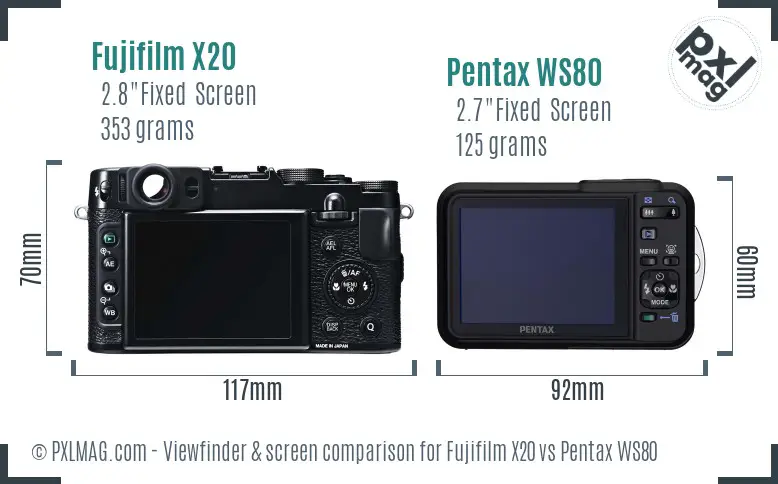 Fujifilm X20 vs Pentax WS80 Screen and Viewfinder comparison