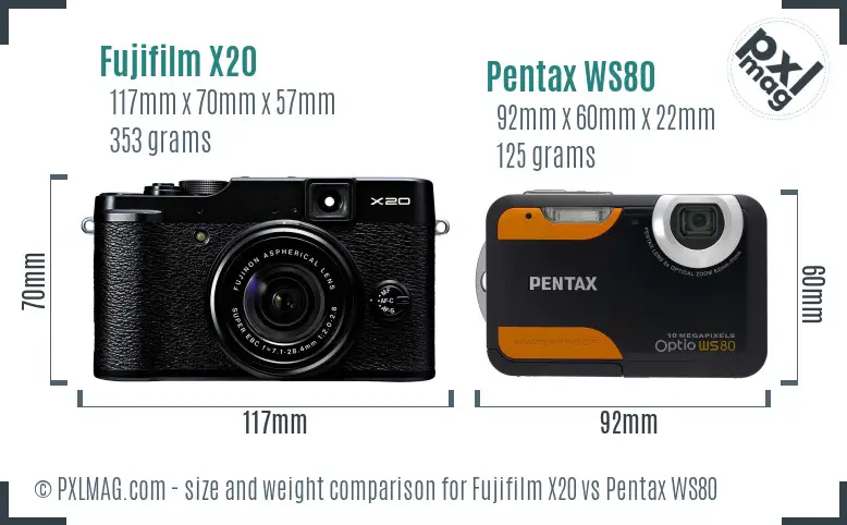 Fujifilm X20 vs Pentax WS80 size comparison