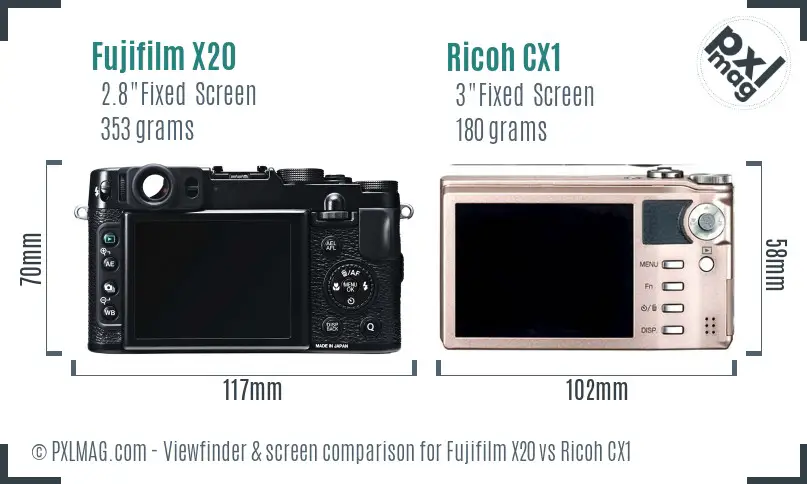Fujifilm X20 vs Ricoh CX1 Screen and Viewfinder comparison