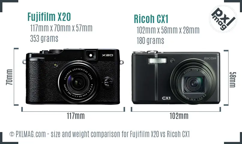 Fujifilm X20 vs Ricoh CX1 size comparison