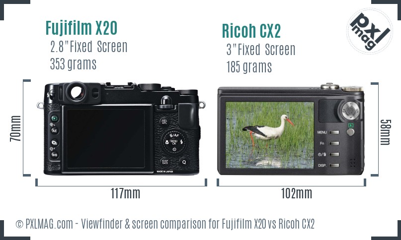 Fujifilm X20 vs Ricoh CX2 Screen and Viewfinder comparison