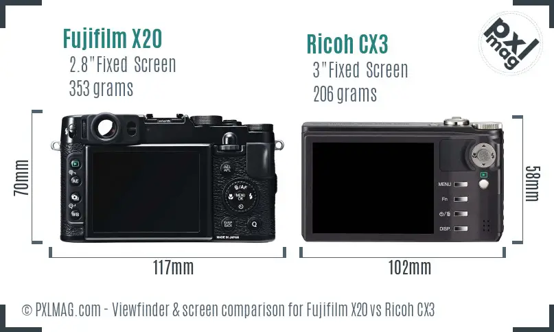 Fujifilm X20 vs Ricoh CX3 Screen and Viewfinder comparison