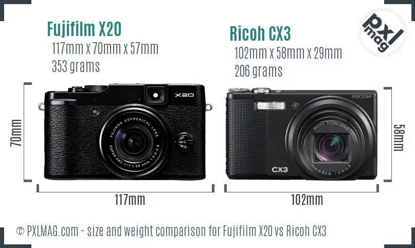 Fujifilm X20 vs Ricoh CX3 size comparison