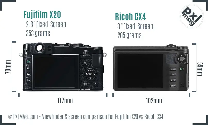 Fujifilm X20 vs Ricoh CX4 Screen and Viewfinder comparison