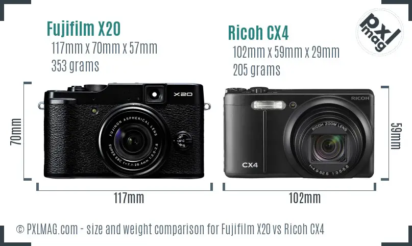Fujifilm X20 vs Ricoh CX4 size comparison