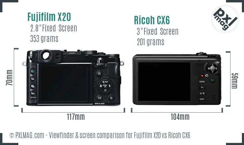 Fujifilm X20 vs Ricoh CX6 Screen and Viewfinder comparison