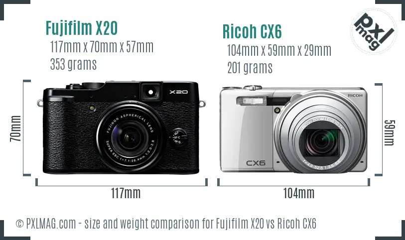 Fujifilm X20 vs Ricoh CX6 size comparison