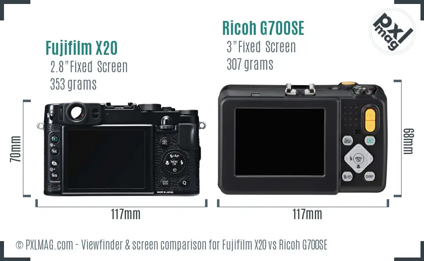 Fujifilm X20 vs Ricoh G700SE Screen and Viewfinder comparison