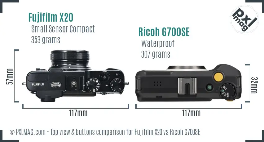 Fujifilm X20 vs Ricoh G700SE top view buttons comparison
