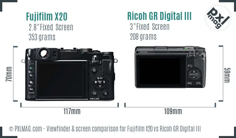 Fujifilm X20 vs Ricoh GR Digital III Screen and Viewfinder comparison