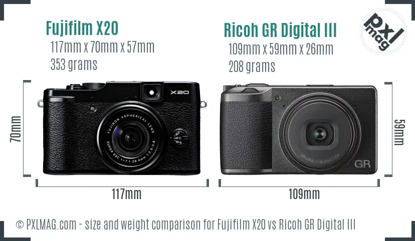 Fujifilm X20 vs Ricoh GR Digital III size comparison