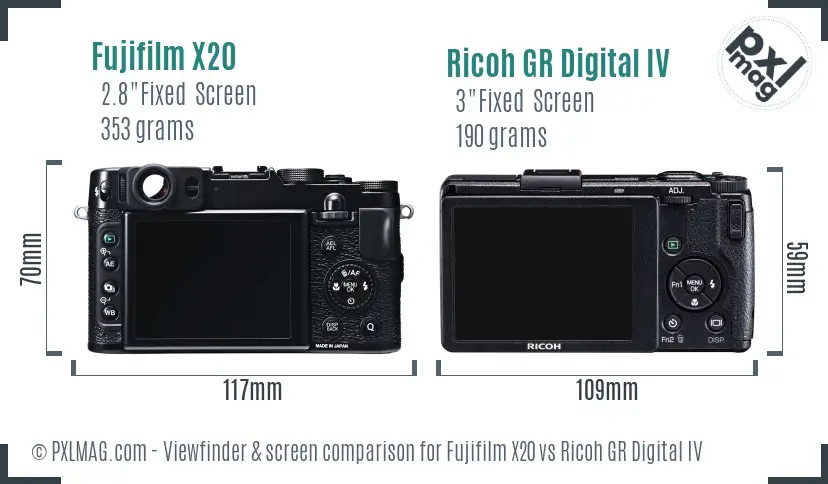 Fujifilm X20 vs Ricoh GR Digital IV Screen and Viewfinder comparison