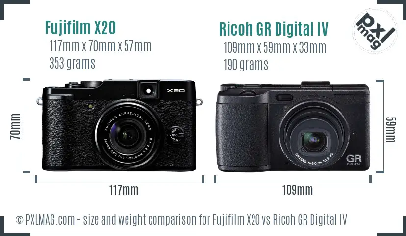 Fujifilm X20 vs Ricoh GR Digital IV size comparison