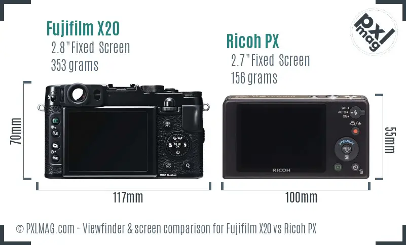 Fujifilm X20 vs Ricoh PX Screen and Viewfinder comparison