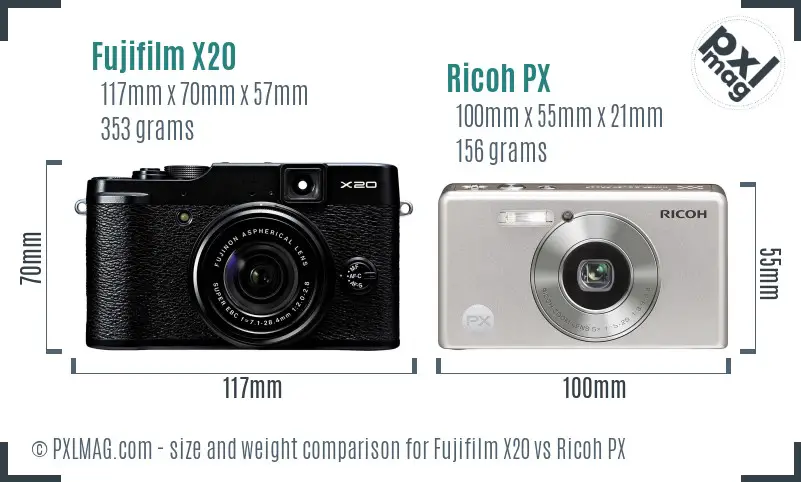 Fujifilm X20 vs Ricoh PX size comparison