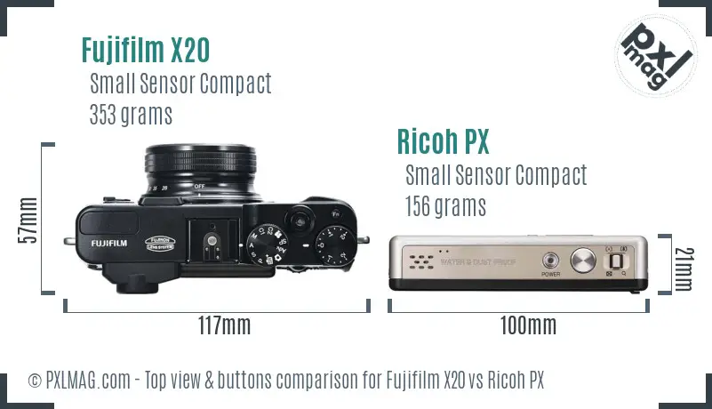 Fujifilm X20 vs Ricoh PX top view buttons comparison