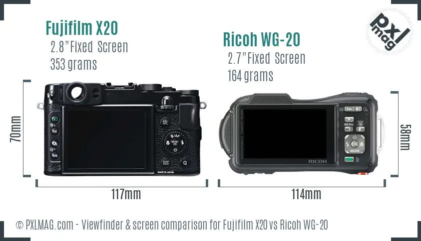Fujifilm X20 vs Ricoh WG-20 Screen and Viewfinder comparison