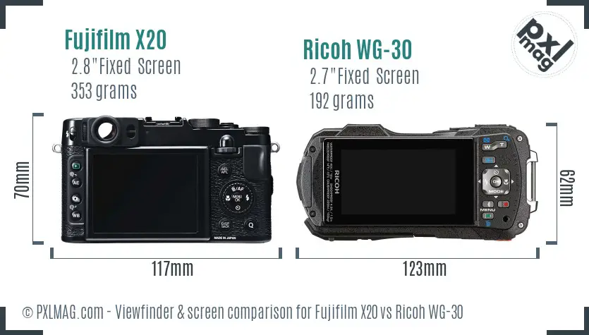 Fujifilm X20 vs Ricoh WG-30 Screen and Viewfinder comparison