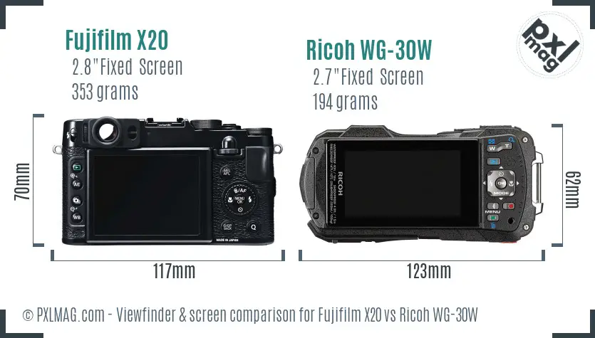 Fujifilm X20 vs Ricoh WG-30W Screen and Viewfinder comparison