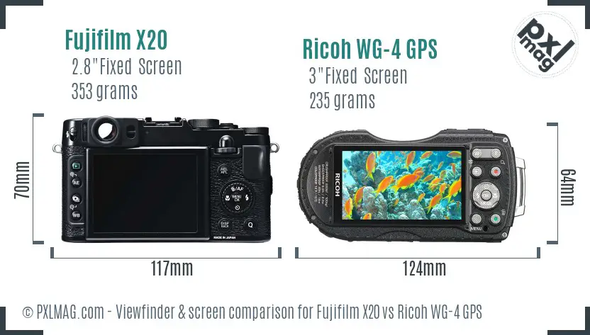 Fujifilm X20 vs Ricoh WG-4 GPS Screen and Viewfinder comparison Fujifilm X20 vs Ricoh WG-4 GPS Screen and Viewfinder comparison