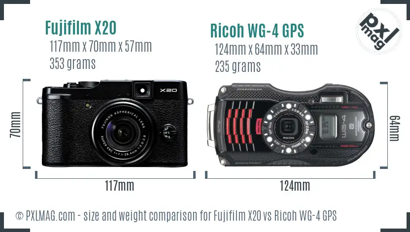 Fujifilm X20 vs Ricoh WG-4 GPS size comparison Fujifilm X20 vs Ricoh WG-4 GPS size comparison