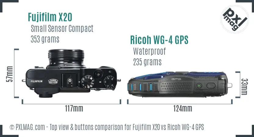 Fujifilm X20 vs Ricoh WG-4 GPS top view buttons comparison Fujifilm X20 vs Ricoh WG-4 GPS top view buttons comparison
