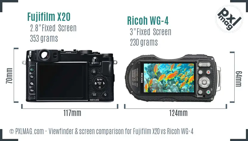 Fujifilm X20 vs Ricoh WG-4 Screen and Viewfinder comparison